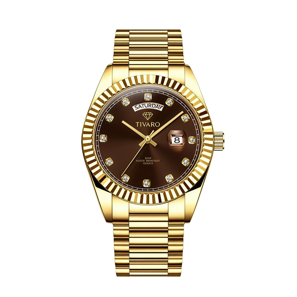Tivaro horloge Saterday Deluxe Gold-Brown
